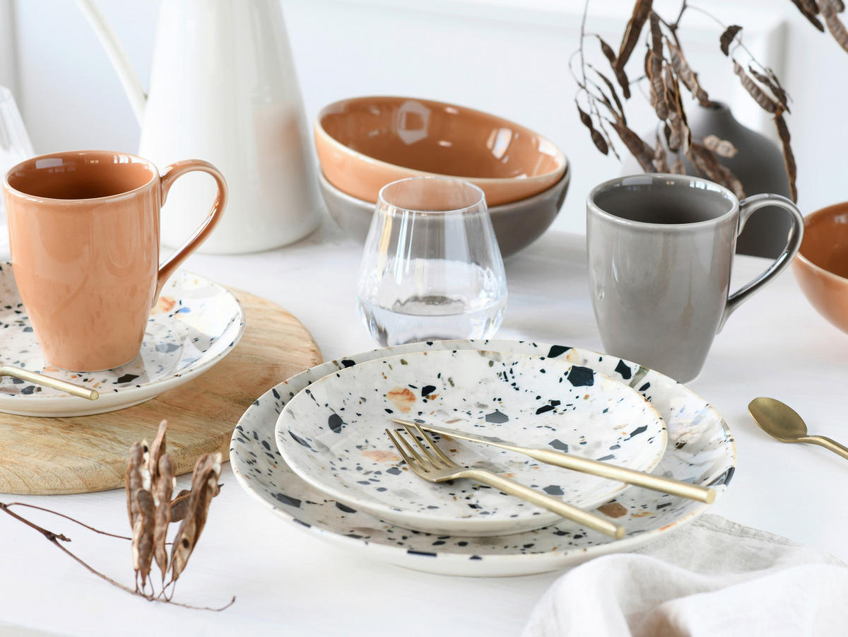 KOMBISERVICE Terrazzo Mix 16-teilig  - Koralle/Multicolor, Basics, Keramik - Creatable