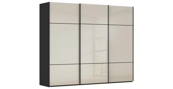 SCHWEBETÜRENSCHRANK in Schwarz, Champagner - Champagner/Schwarz, KONVENTIONELL, Glas/Holzwerkstoff (301/223/68cm) - Novel