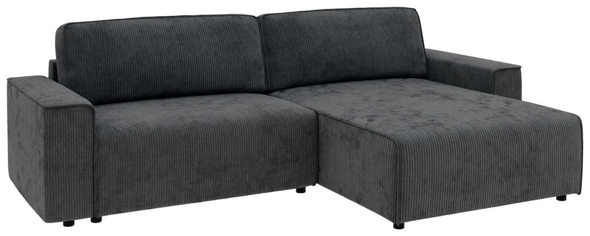 ECKSOFA CHANCE Dunkelgrau Cord  - Dunkelgrau/Schwarz, MODERN, Kunststoff/Textil (265/164cm) - Trendmanufaktur