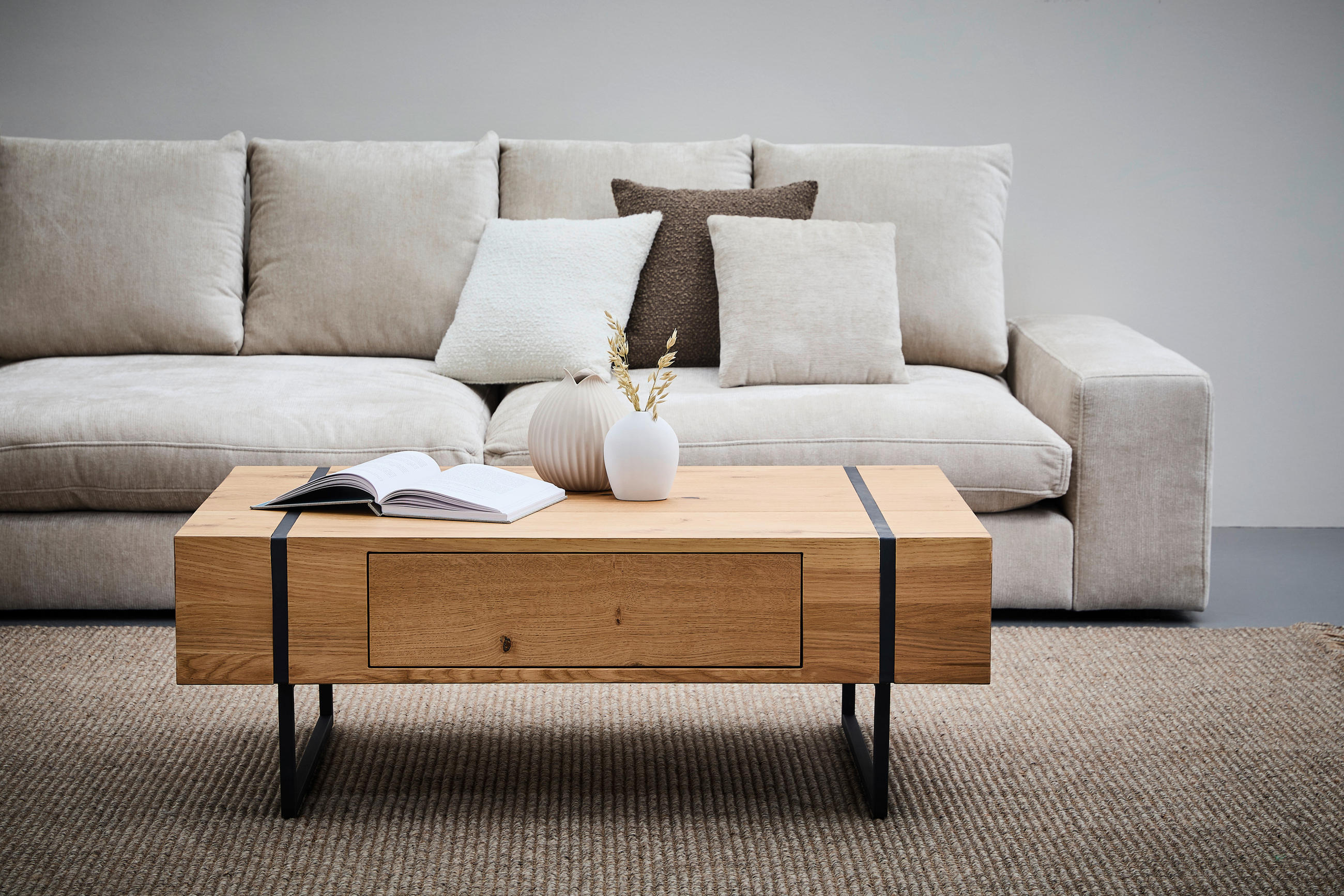 KONFERENČNÝ STOLÍK, prírodná farba, čierna, drevo, kov, kompozitné drevo, 110/70/40 cm - čierna/prírodná farba, Design, kov/drevo (110/70/40cm) - MID.YOU