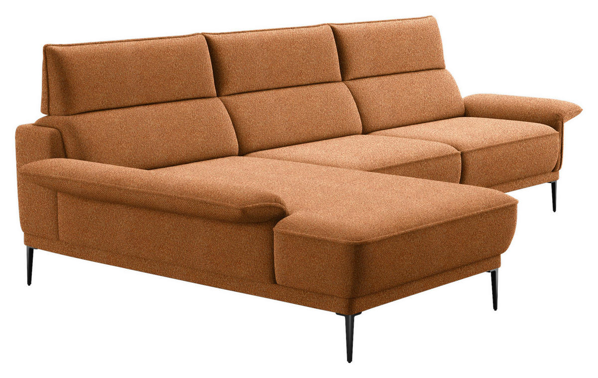 ECKSOFA in Bouclé Cognac  - Cognac/Schwarz, Modern, Textil/Metall (186/330cm) - Johann Jakob