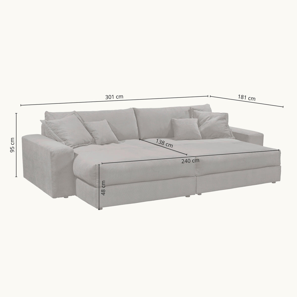 VELIKA ZOFA,  bež tekstil  - črna/bež, Moderno, umetna masa/tekstil (300/70/180cm) - P & B
