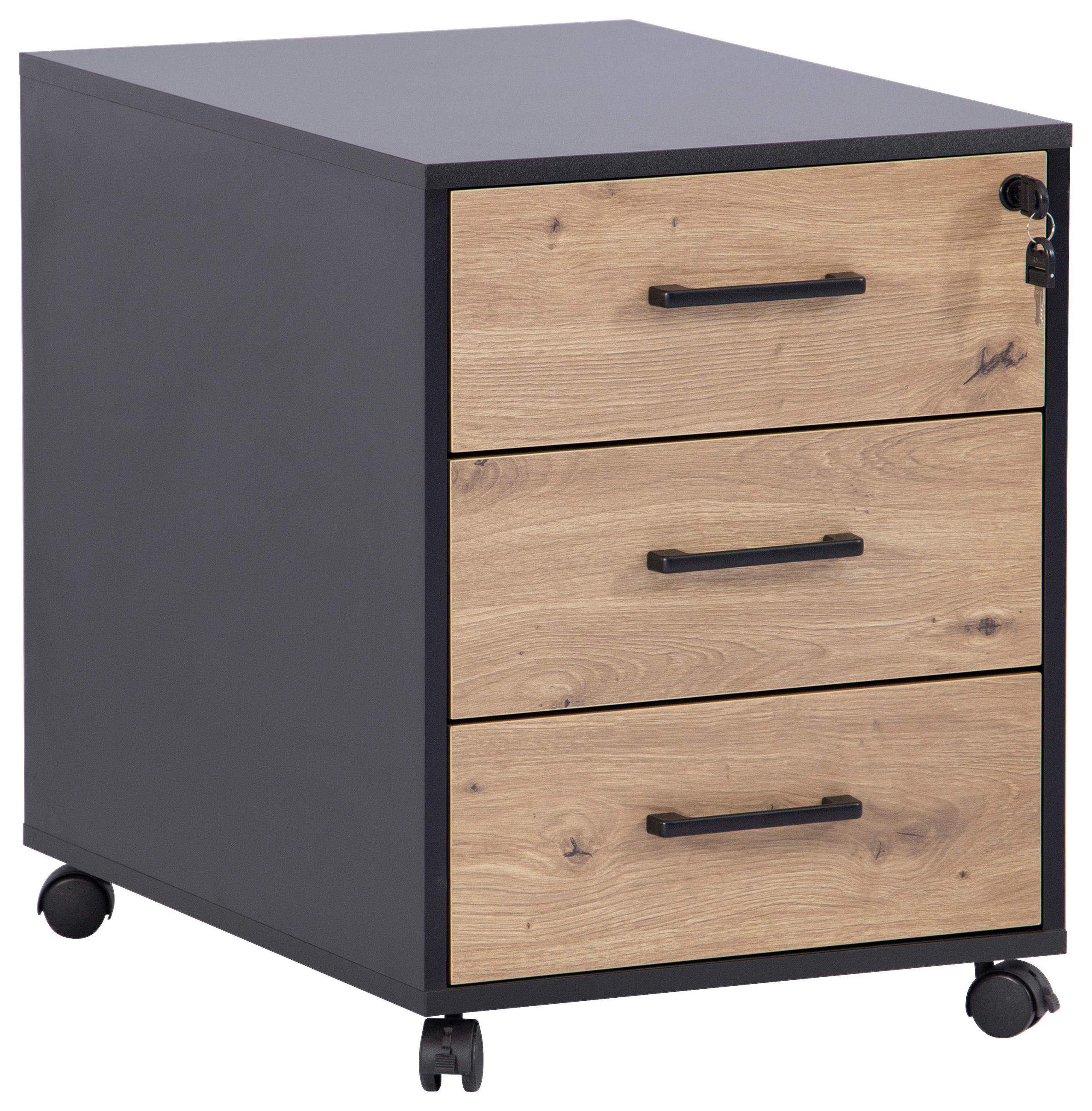 ROLLCONTAINER Schwarz, Eiche Artisan  - Schwarz/Eiche Artisan, MODERN, Holzwerkstoff/Kunststoff (43/56/60cm) - Livetastic