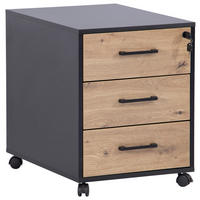 ROLLCONTAINER Schwarz, Eiche Artisan  - Schwarz/Eiche Artisan, MODERN, Holzwerkstoff/Kunststoff (43/56/60cm) - Livetastic