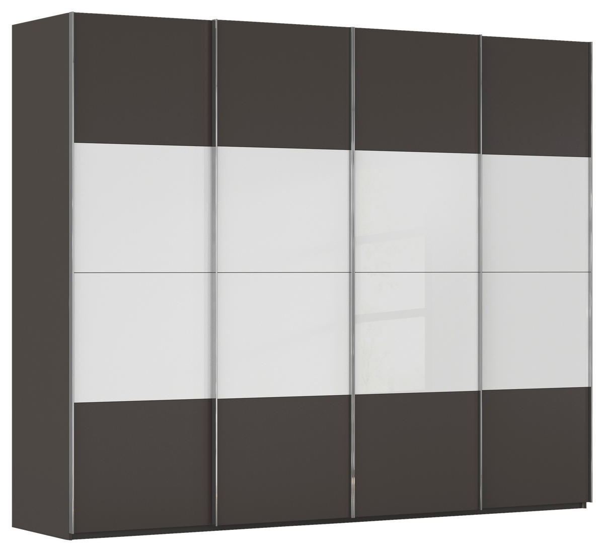 SCHWEBETÜRENSCHRANK 271/235/68 cm 4-türig Graphitfarben, Weiß  - Chromfarben/Graphitfarben, KONVENTIONELL, Glas/Holzwerkstoff (271/235/68cm) - Novel