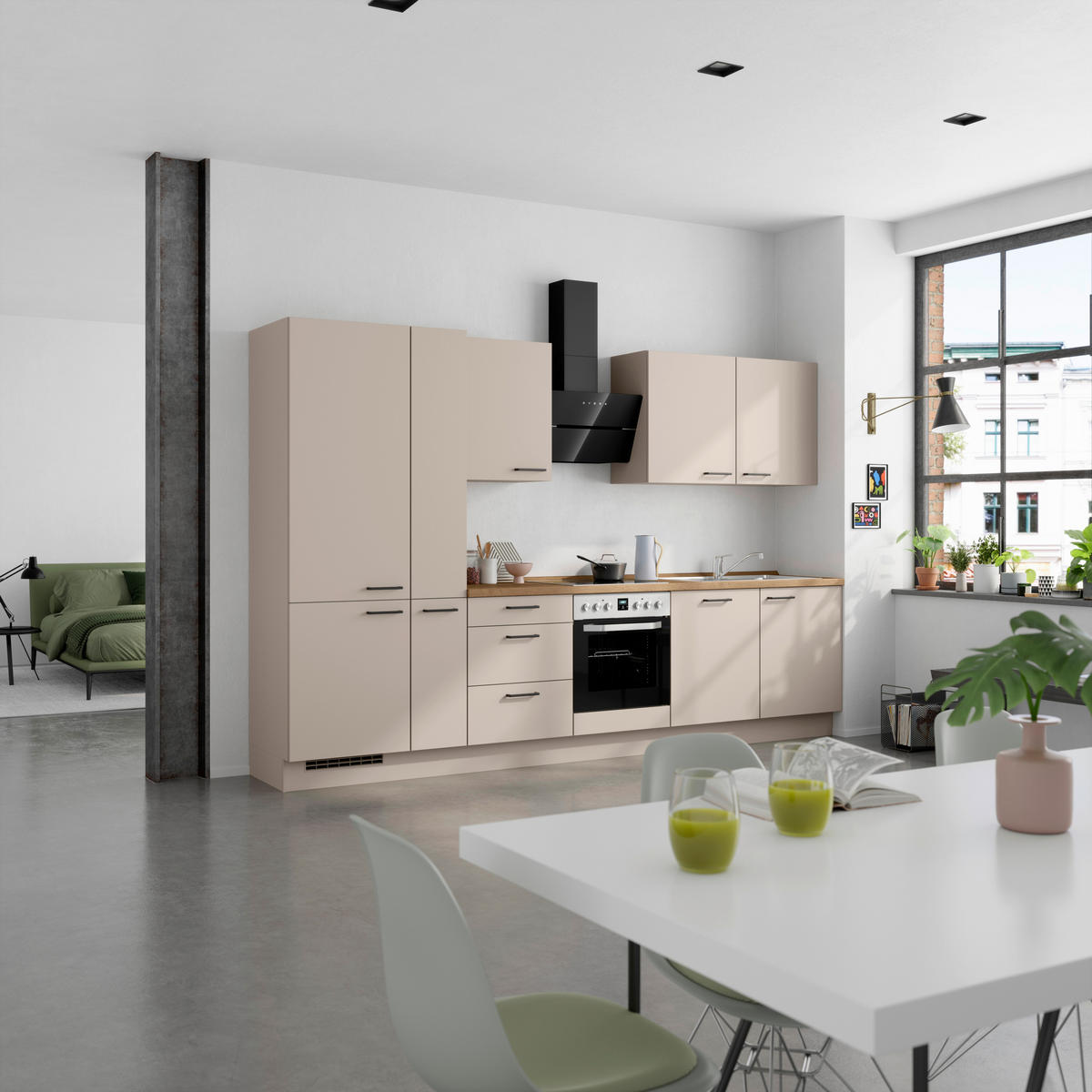 KÜCHENLEERBLOCK 330 cm   in Eichefarben, Sandfarben  - Sandfarben/Eichefarben, MODERN, Holzwerkstoff/Metall (330cm) - Nobilia