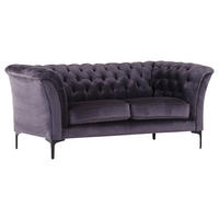 CHESTERFIELD-SOFA in Flachgewebe Anthrazit  - Anthrazit/Schwarz, Lifestyle, Textil/Metall (195/80/100cm) - Landscape
