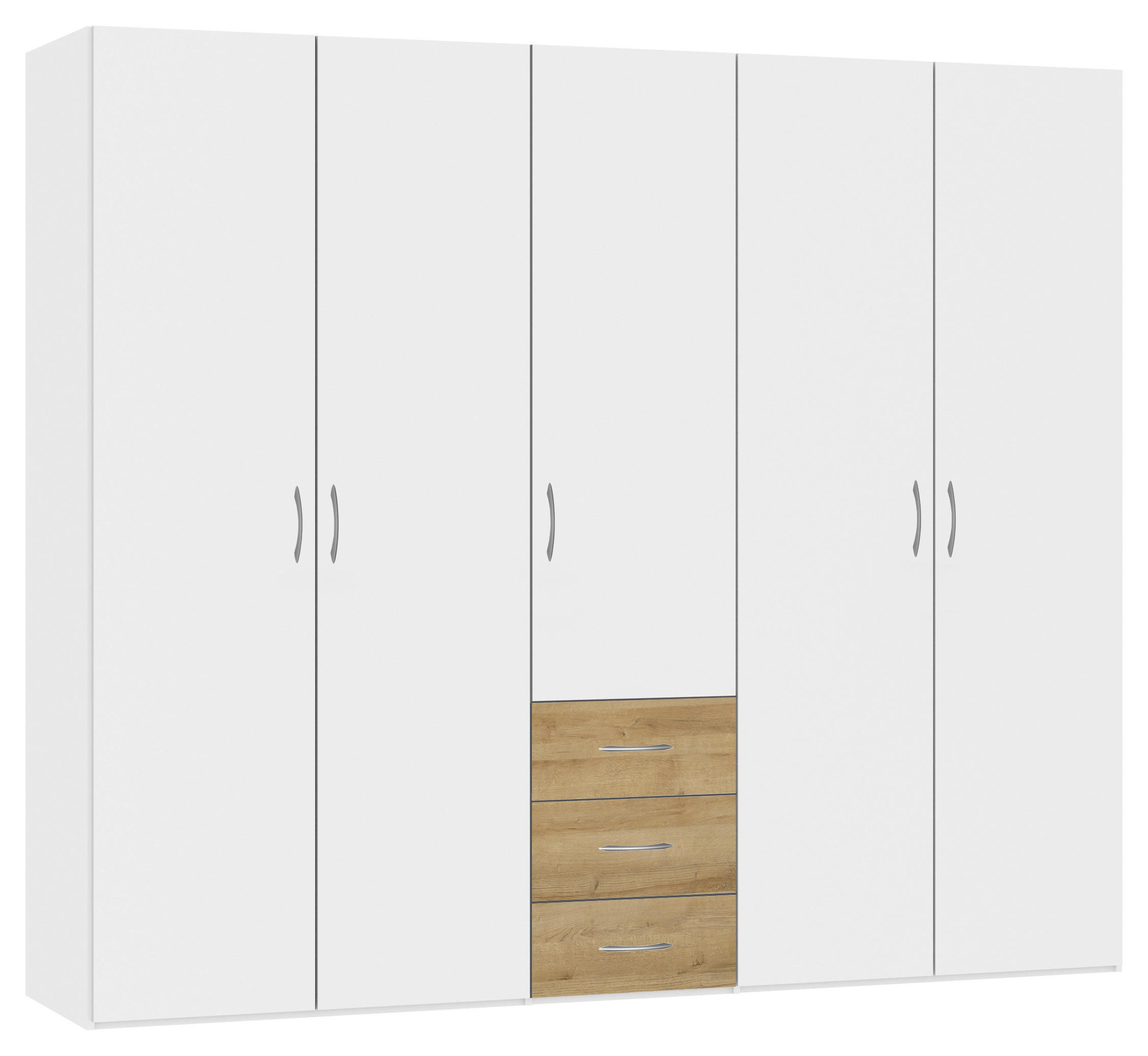 KLEIDERSCHRANK 253/215/59 cm 5-türig Weiß, Eichefarben  - Eichefarben/Silberfarben, Design, Holzwerkstoff (253/215/59cm) - Boxxx