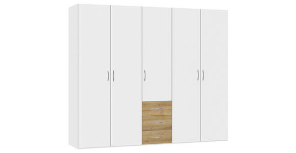 KLEIDERSCHRANK  in Weiß, Eichefarben  - Eichefarben/Silberfarben, Design, Holzwerkstoff (253/215/59cm) - Carryhome