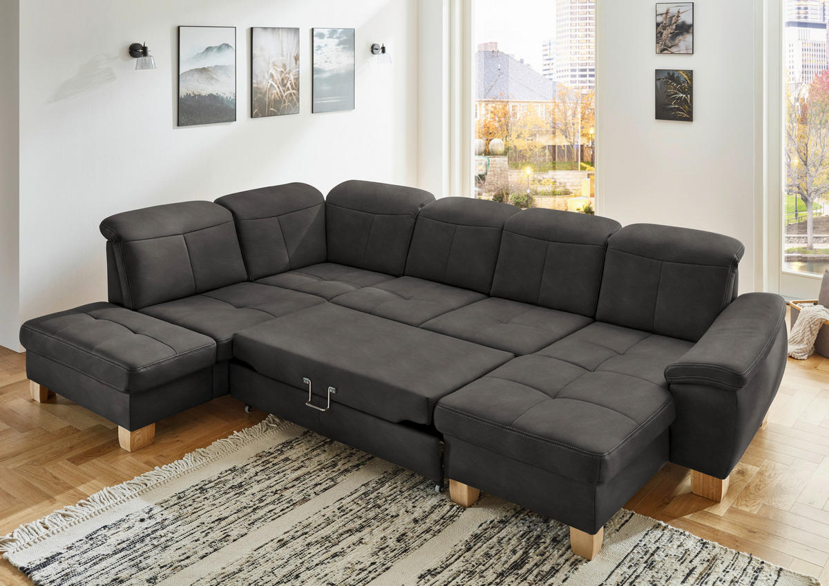 WOHNLANDSCHAFT in Mikrofaser Grau  - Wildeiche/Beige, Konventionell, Holz/Textil (243/343/185cm) - Voleo