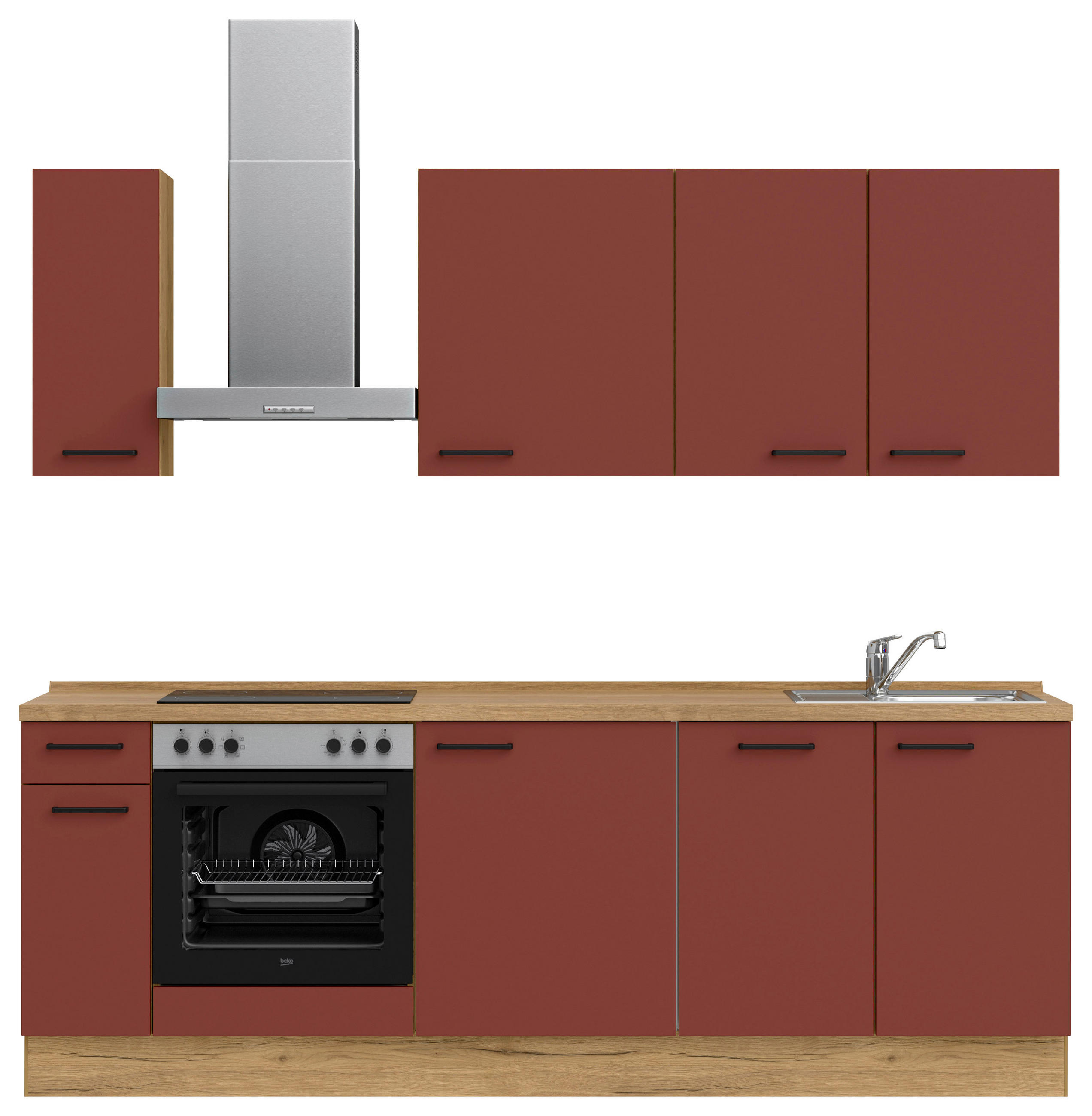 KÜCHENLEERBLOCK 240 cm   in Rot, Eichefarben  - Eichefarben/Rot, MODERN, Holzwerkstoff/Metall (240cm) - Nobilia
