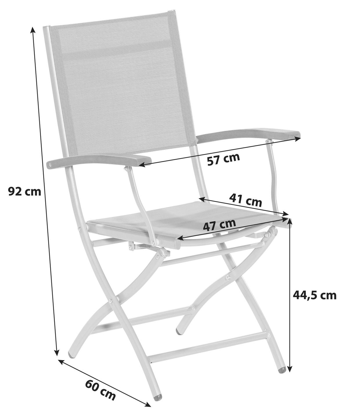 GARTENKLAPPSESSEL-SET Akazie Aluminium Grau, Silberfarben, Akaziefarben  - Silberfarben/Grau, KONVENTIONELL, Holz/Textil (57/92/60cm) - Gardenson