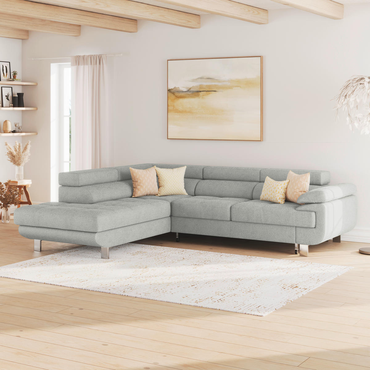 ECKSOFA in Drell Hellgrau  - Hellgrau, Modern, Textil/Metall (230/270cm) - MID.YOU