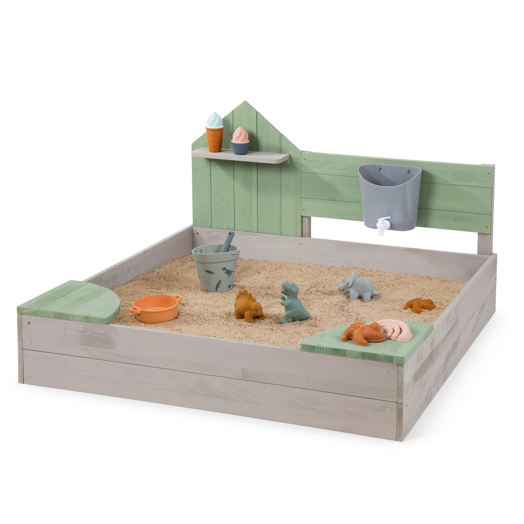 SANDKASTEN 100/100/60 cm  - Hellgrau/Grün, Basics, Holz (100/100/60cm) - MUDDY BUDDY