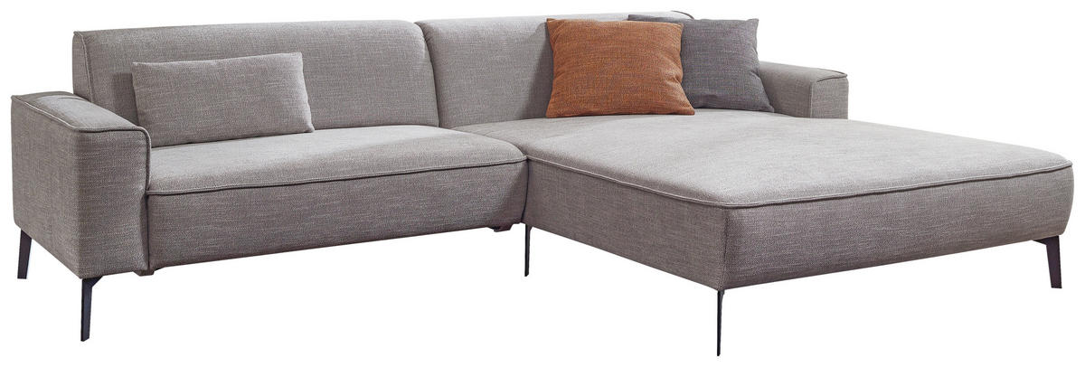 ECKSOFA in Flachgewebe Grau  285/190 cm  - Schwarz/Grau, Design, Textil/Metall (285/190cm) - Johann Jakob