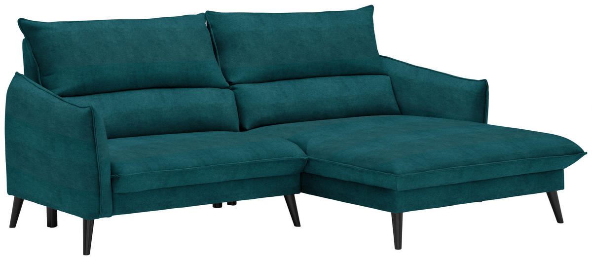 ECKSOFA Petrol Velours  - Petrol/Schwarz, Design, Holz/Textil (238/170cm) - Carryhome