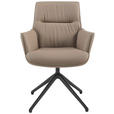 ARMLEHNSTUHL  in Aluminium, Eisen Echtleder pigmentiert  - Taupe/Schwarz, Design, Leder/Metall (65/92/67,5cm) - Novel