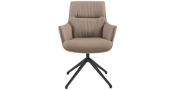 ARMLEHNSTUHL in Aluminium, Eisen Echtleder pigmentiert - Taupe/Schwarz, Design, Leder/Metall (65/92/67,5cm) - Novel