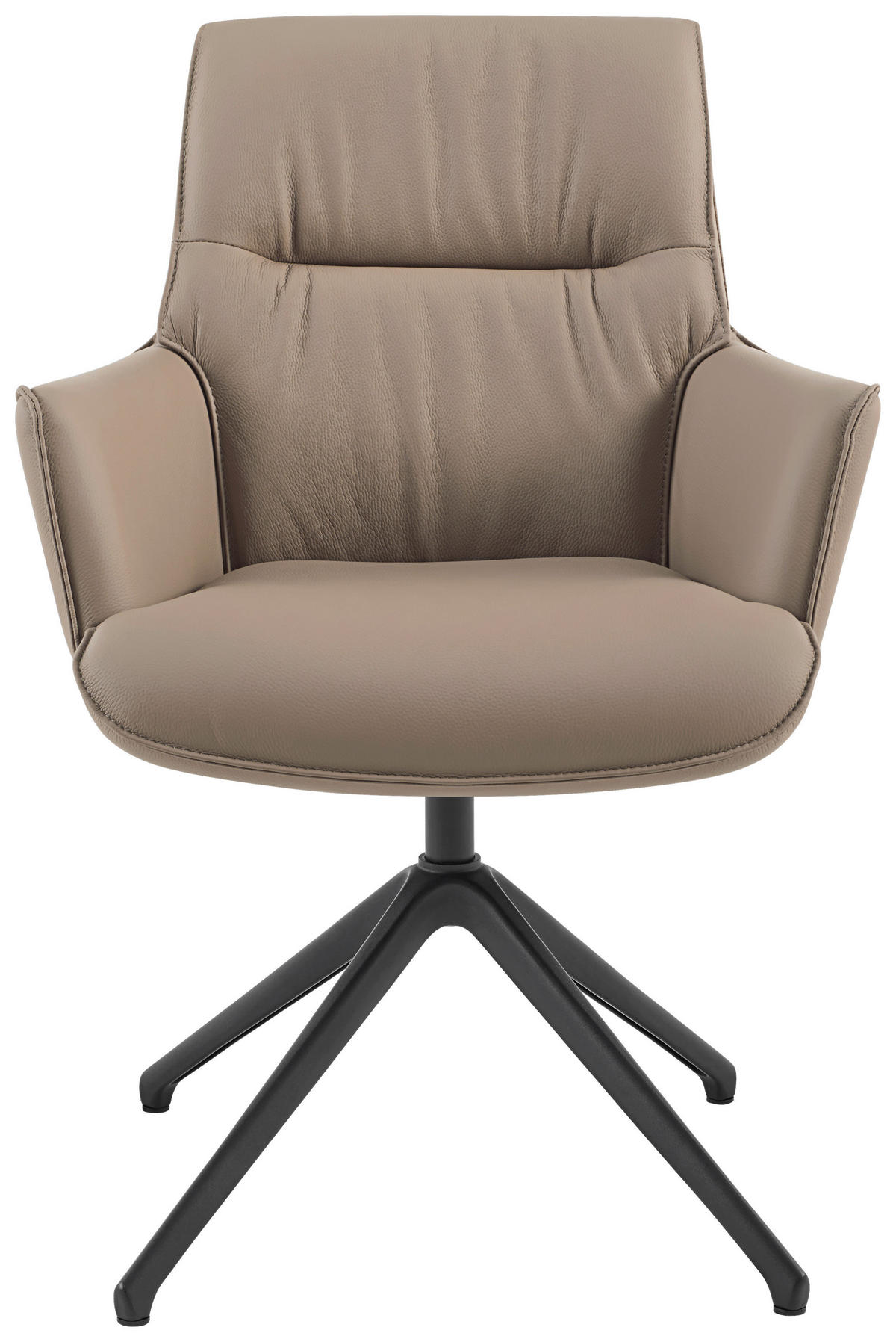 ARMLEHNSTUHL  in Aluminium, Eisen Echtleder pigmentiert  - Taupe/Schwarz, Design, Leder/Metall (65/92/67,5cm) - Novel