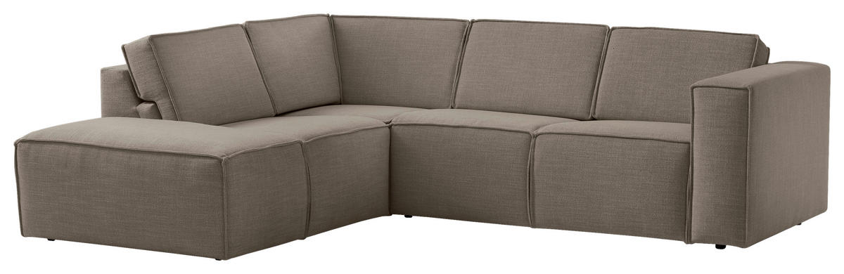 ECKSOFA Struktur Grau, Taupe  - Taupe/Schwarz, Modern, Kunststoff/Textil (220/275cm) - Trendmanufaktur