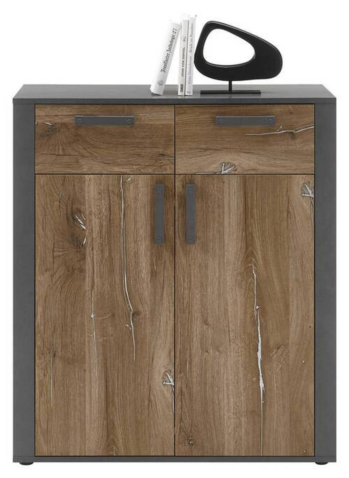 KOMÓD 89/102/38 cm  - ótölgy/sötétszürke, Konventionell, műanyag/faalapú anyag (89/102/38cm) - MID.YOU