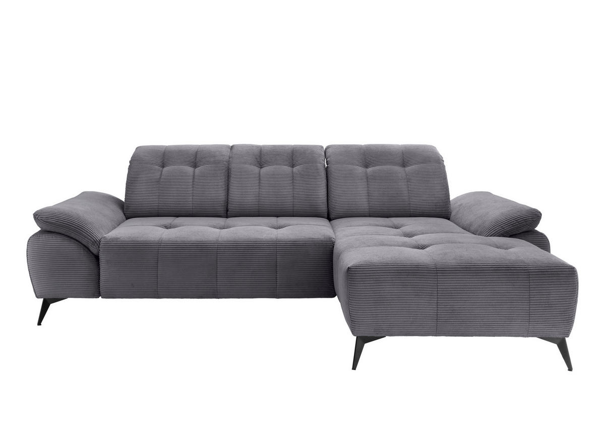 ECKSOFA FIORE Grau Cord Kopfteilverstellung, Sitzvorzug  - Schwarz/Grau, MODERN, Textil/Metall (280/180cm) - Livetastic