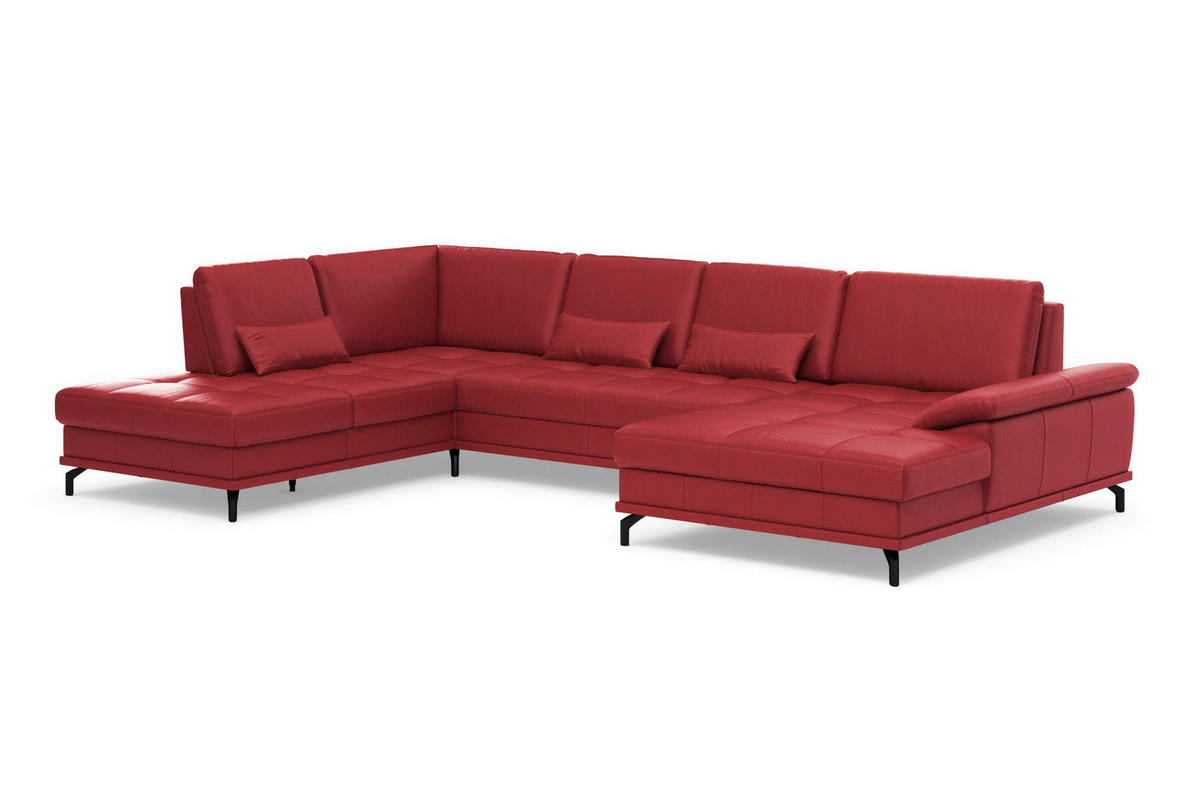 SEDACÍ SOUPRAVA, kůže, červená - černá/červená, Basics, kov/textil (223/363/176cm) - Sit & More