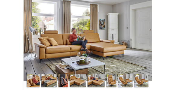 ECKSOFA  in Echtleder Currygelb  334/176 cm  - Currygelb/Schwarz, Design, Leder/Metall (334/176cm) - Dieter Knoll