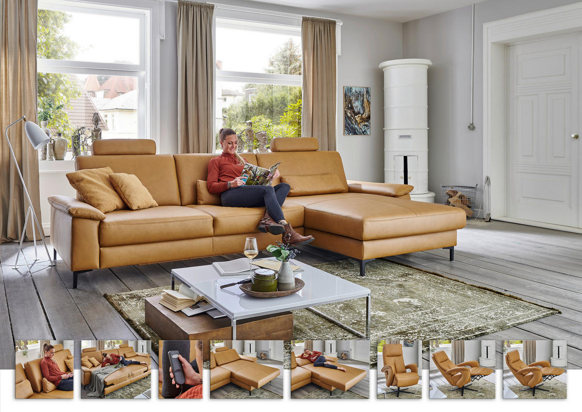 ECKSOFA  in Echtleder Currygelb  334/176 cm  - Currygelb/Schwarz, Design, Leder/Metall (334/176cm) - Dieter Knoll