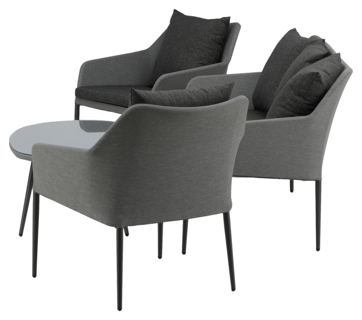 LOUNGEGARNITUR   Aluminium  - Schwarz/Grau, KONVENTIONELL, Textil/Metall - Gardenson