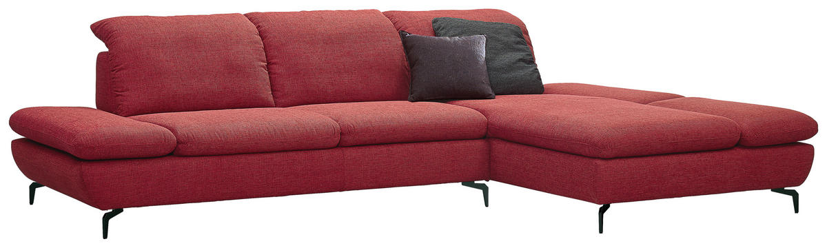 ECKSOFA Rot Chenille  - Silberfarben/Rot, Design, Textil/Metall (315/200cm) - Chilliano