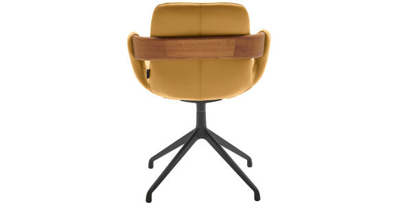 ARMLEHNSTUHL  Lederauswahl, Stoffauswahl, Typenauswahl, Sitzfläche 360° drehbar  Echtleder  - Currygelb/Eichefarben, Natur, Leder/Holz (60/86/60cm) - Valnatura