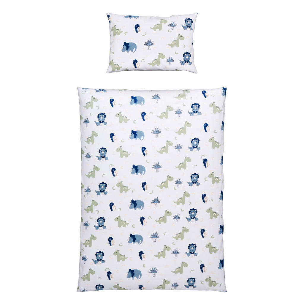 Thumbnail - Patinio Babybettwäsche Dani & Didi, Blau, Weiß, Textil, Dinosaurier, 100x135 cm, Textiles Vertrauen - Oeko-Tex®, schadst...