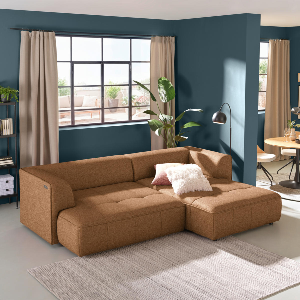 ECKSOFA Webstoff Cognac  - Cognac/Schwarz, Design, Kunststoff/Textil (288/188cm) - Welnova