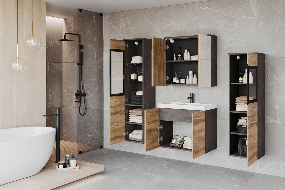 Badezimmer Madrit II 5-teilig 5-teilig  in  - Kastanieneichefarben/Weiss, Lifestyle, Glas/Keramik (120,4/131,5/30,2cm) - P & B