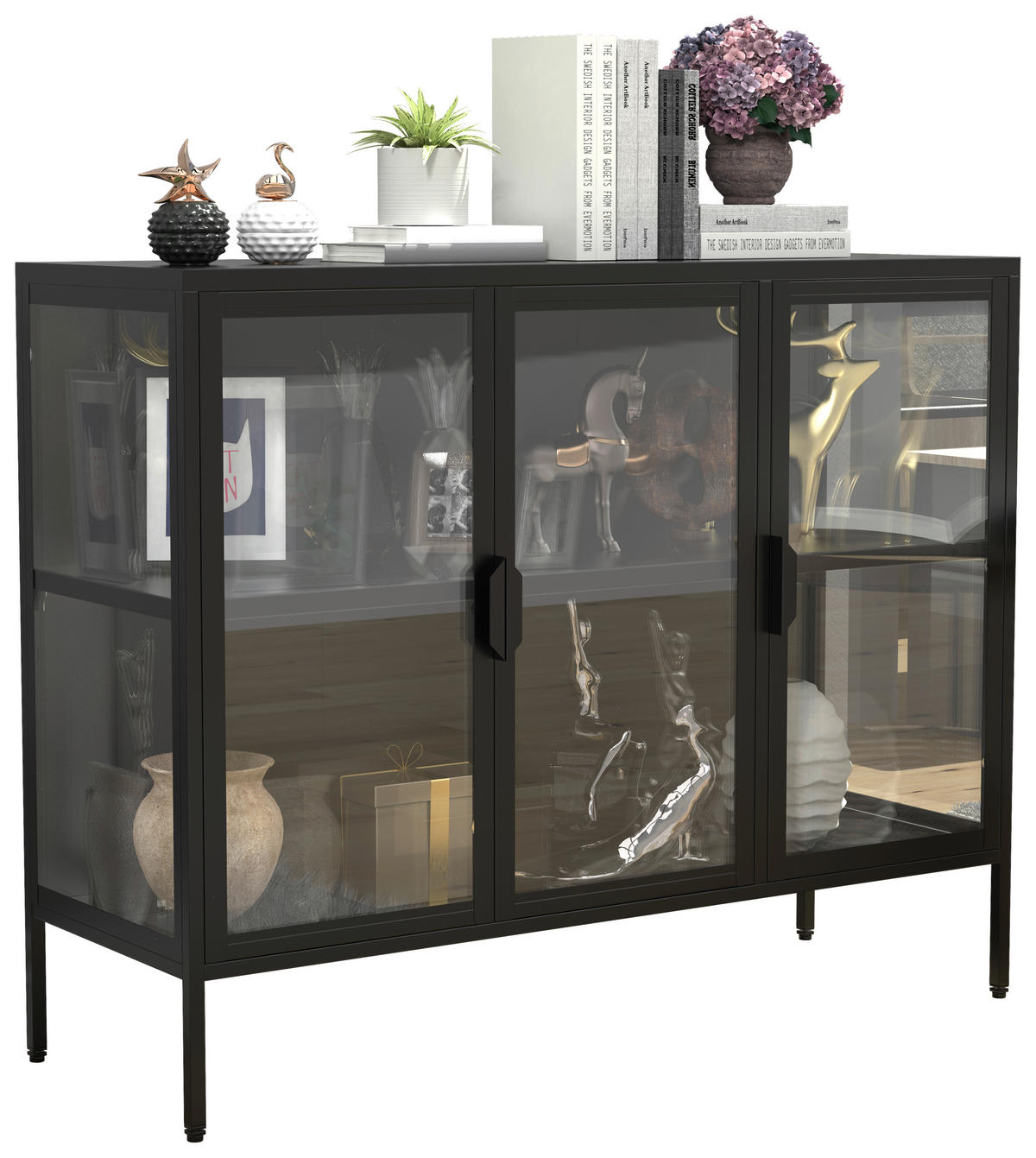 VITRINE in Schwarz  - Transparent/Schwarz, Design, Glas/Metall (110/80/35cm) - MID.YOU
