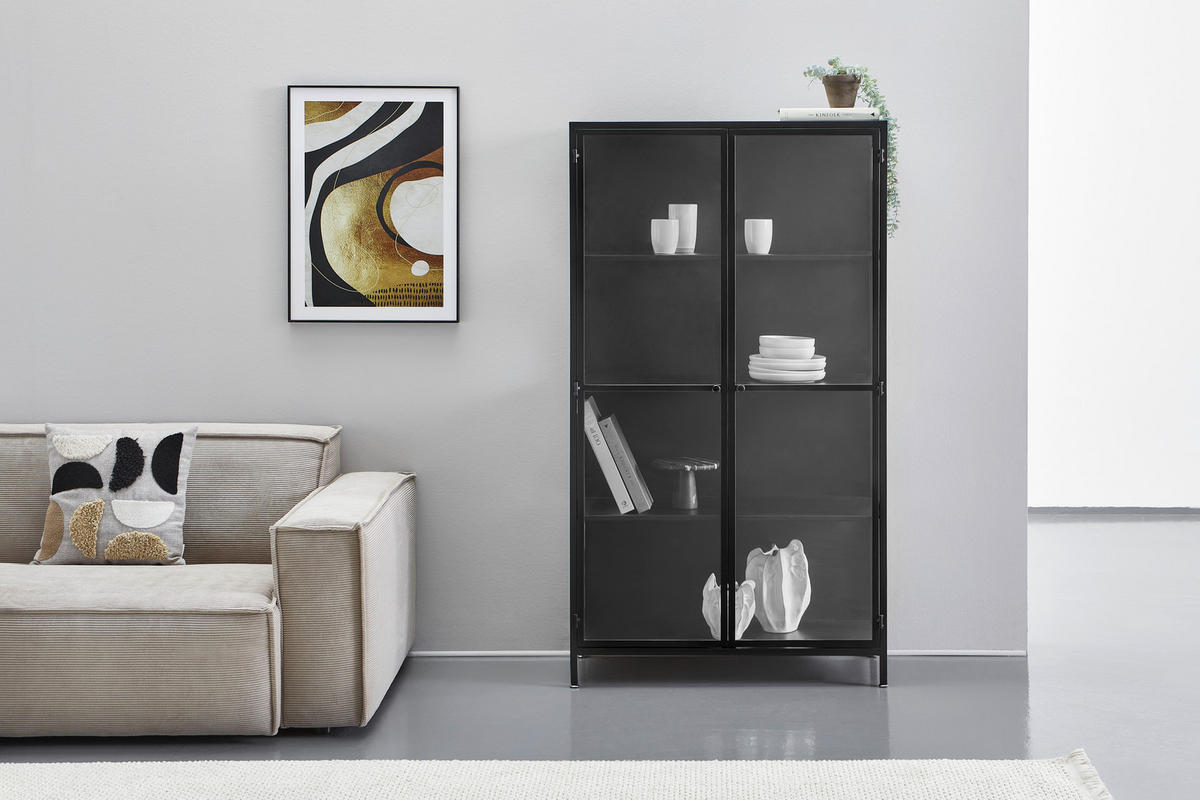VITRINE  in Schwarz  - Schwarz, Design, Glas/Metall (90/160/40cm) - MID.YOU