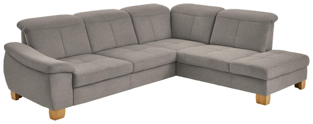 ECKSOFA in Flachgewebe Hellbraun  - Wildeiche/Hellbraun, Natur, Holz/Textil (301/243cm) - Voleo