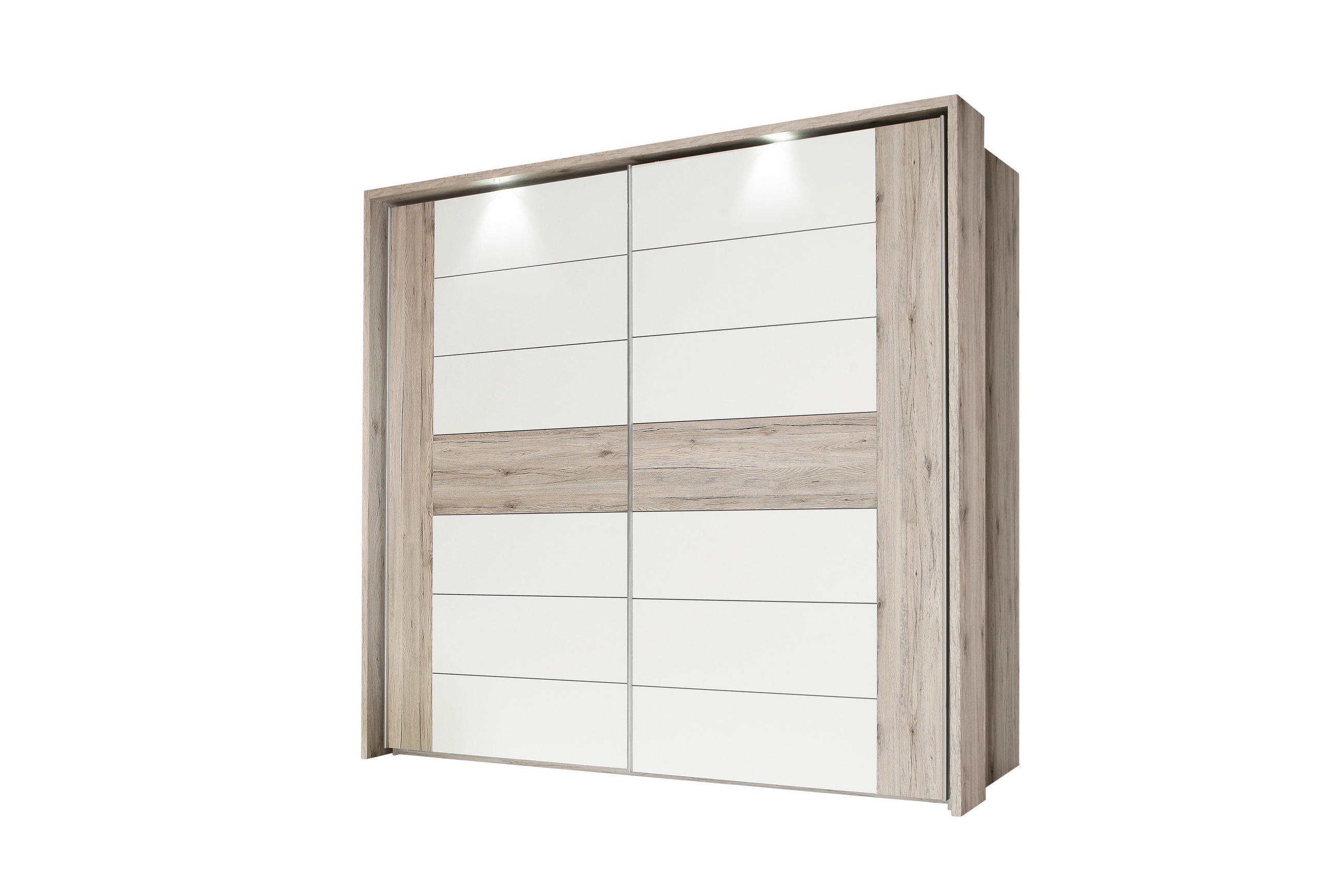 OMARA Z DRSNIMI VRATI, bela, barve hrasta, peščene barve  - barve nerjavečega jekla/barve hrasta, Design, kovina/umetna masa (269,9/209,7/61,2cm) - Novel