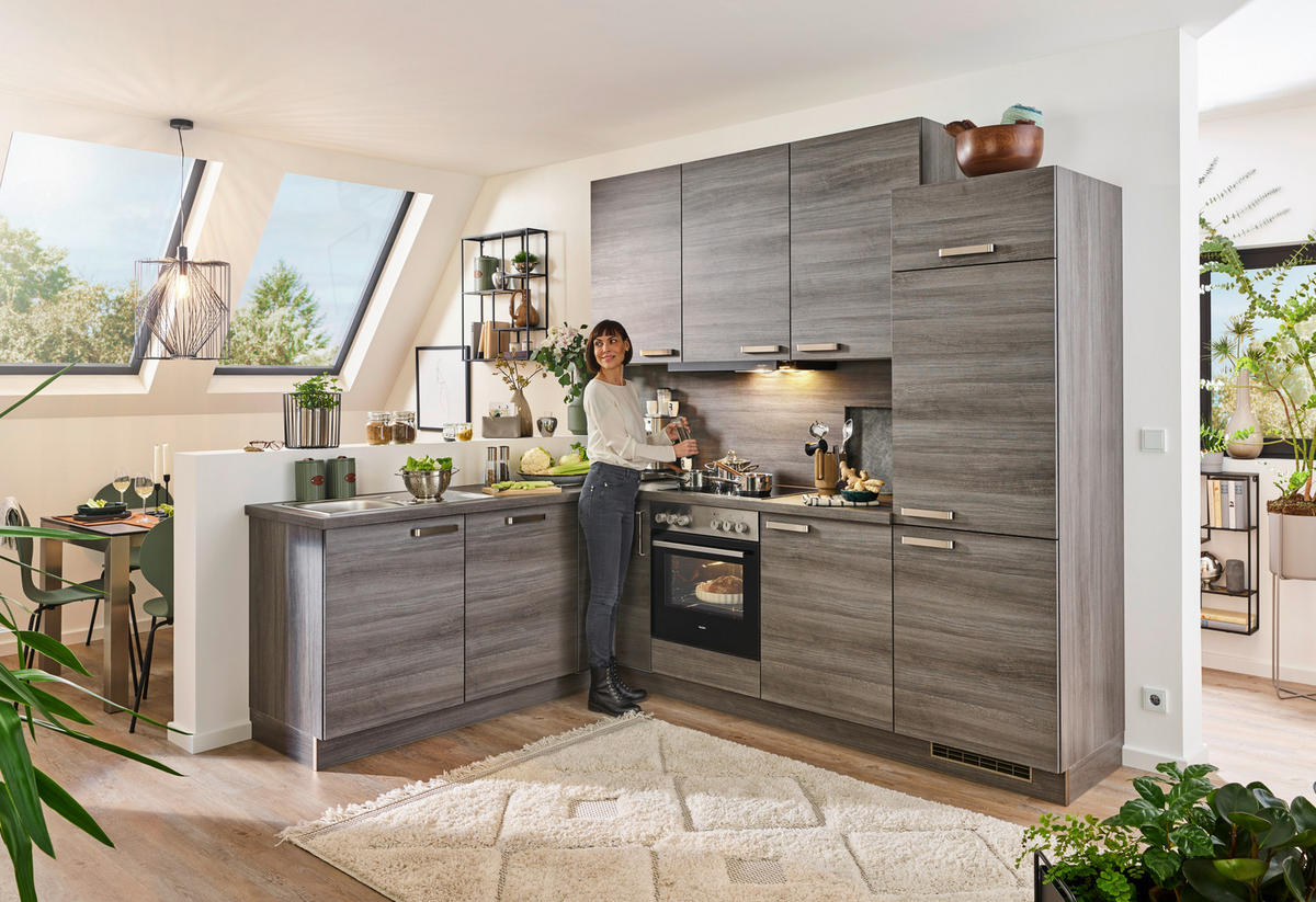 ECKKÜCHE 200/260 cm  in Eichefarben  - Edelstahlfarben/Eichefarben, Design, Holzwerkstoff/Metall (200/260cm) - Express