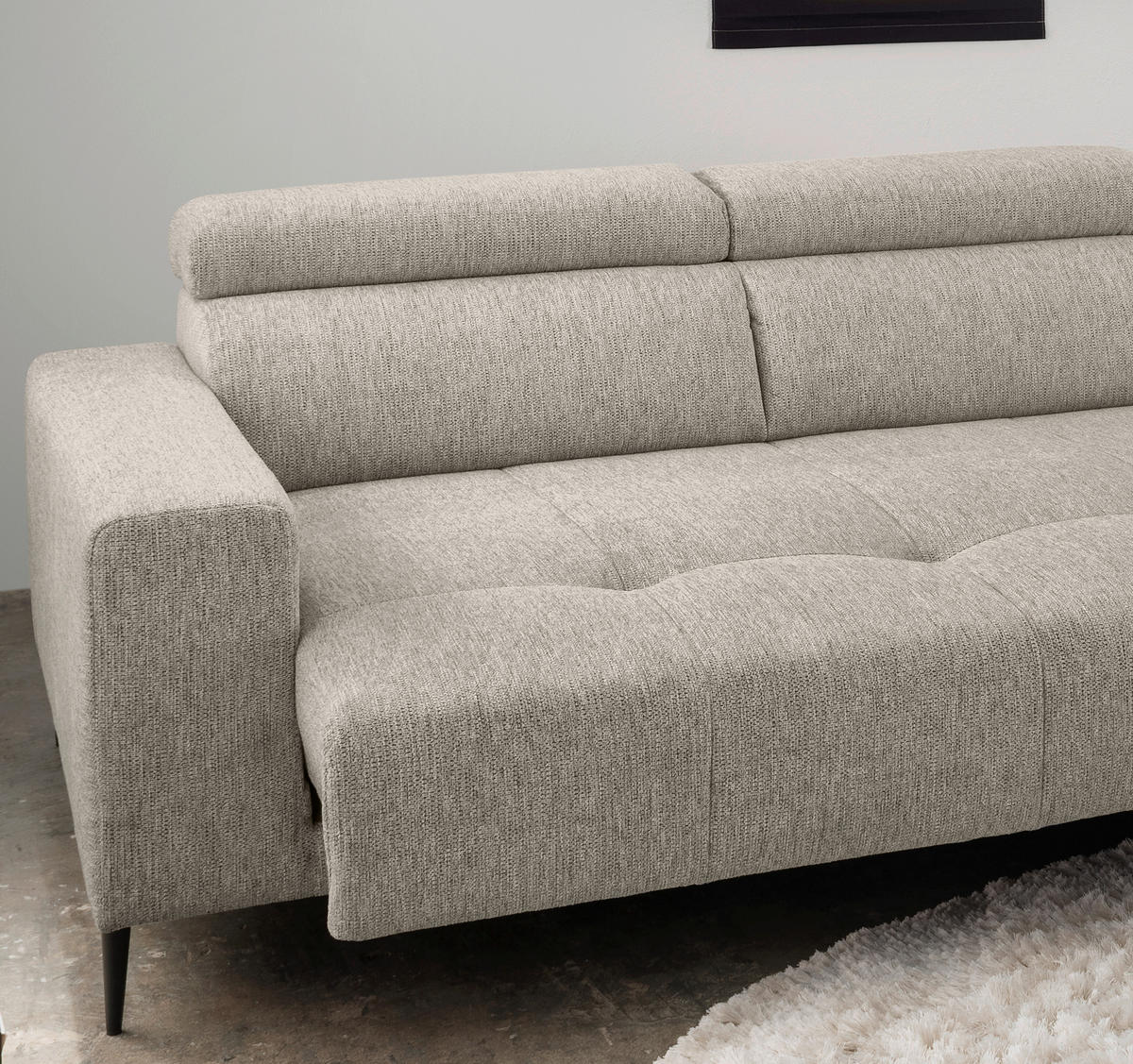 ECKSOFA Beige Chenille  - Beige/Schwarz, KONVENTIONELL, Textil/Metall (276/188cm) - Livetastic