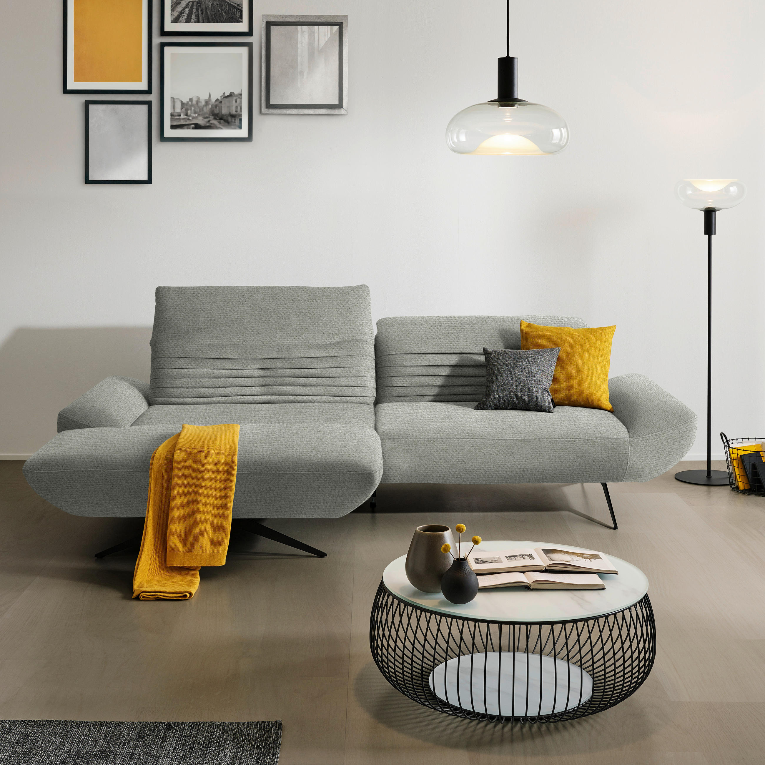 ECKSOFA in Chenille Hellgrau  170-195/280 cm  - Hellgrau/Schwarz, Design, Textil/Metall (170-195/280cm) - Dieter Knoll