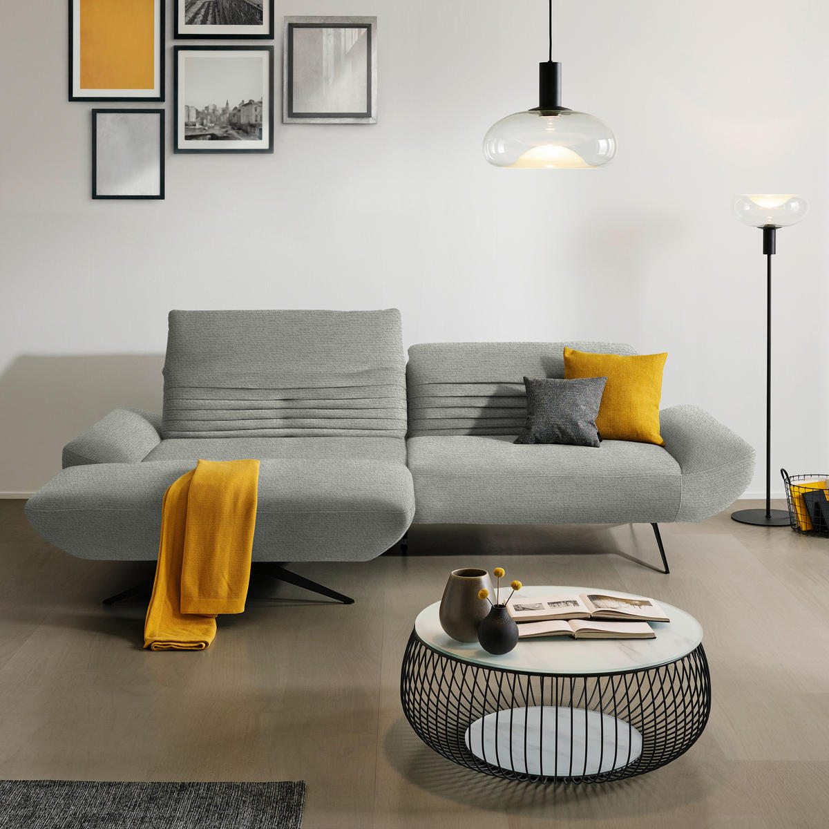 ECKSOFA in Chenille Hellgrau  170-195/280 cm  - Hellgrau/Schwarz, Design, Textil/Metall (170-195/280cm) - Dieter Knoll