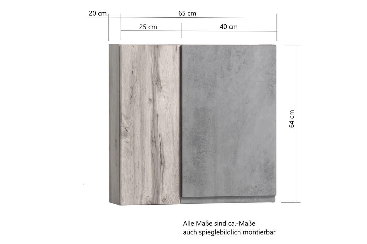 HÄNGESCHRANK 65/64/20 cm  - Eiche Wotan/Grau, Modern, Holzwerkstoff (65/64/20cm) - Held