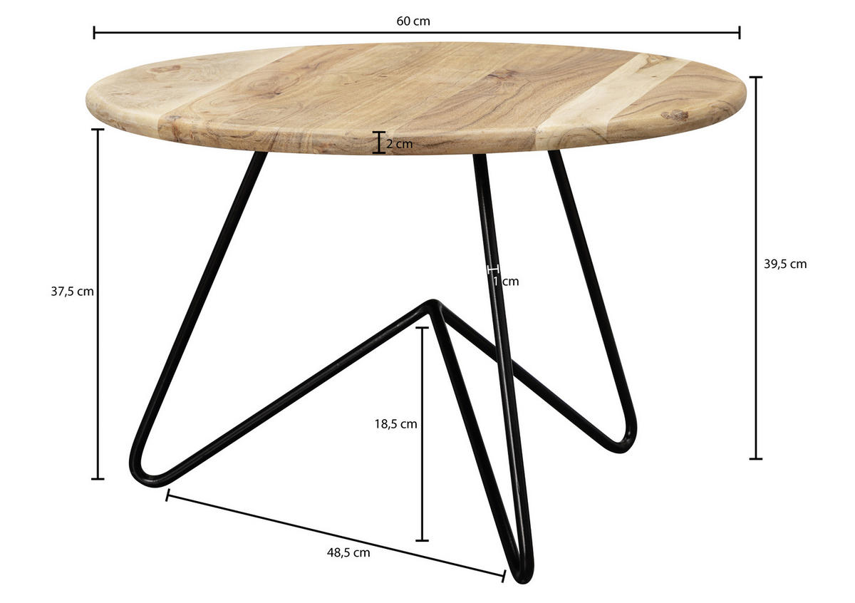 KONFERENČNÍ STOLEK, barvy akácie, dřevo, 60/60/39,5 cm - černá/barvy akácie, Moderní, kov/dřevo (60/60/39,5cm) - MID.YOU