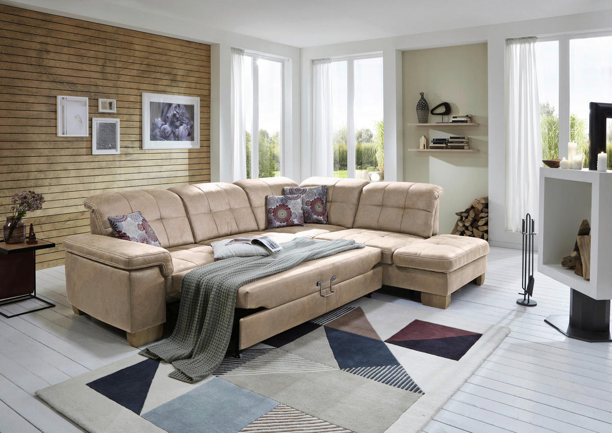 ECKSOFA Beige Mikrofaser  - Beige, KONVENTIONELL, Holz/Textil (299/243cm) - Carryhome