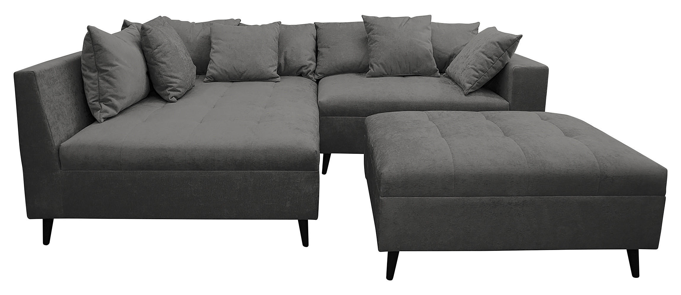 Ecksofa inkl. Hocker Grau Flachgewebe  - Schwarz/Grau, Design, Holz/Textil (174/247cm) - MID.YOU