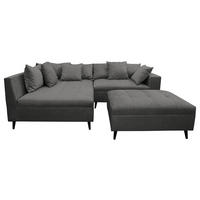 Ecksofa inkl. Hocker Grau Flachgewebe  - Schwarz/Grau, Design, Holz/Textil (174/247cm) - MID.YOU