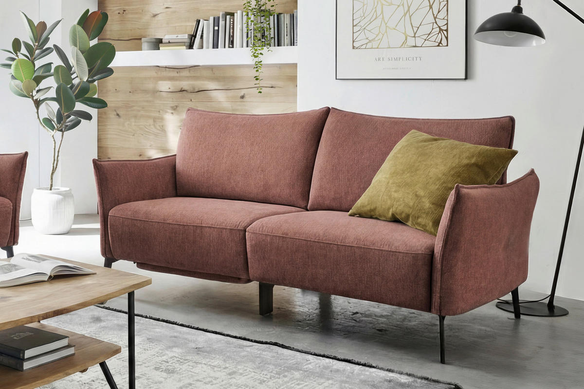 3-SITZER-SOFA Chenille Bordeaux  - Bordeaux/Schwarz, Konventionell, Textil/Metall (184/90/92cm) - Elegando