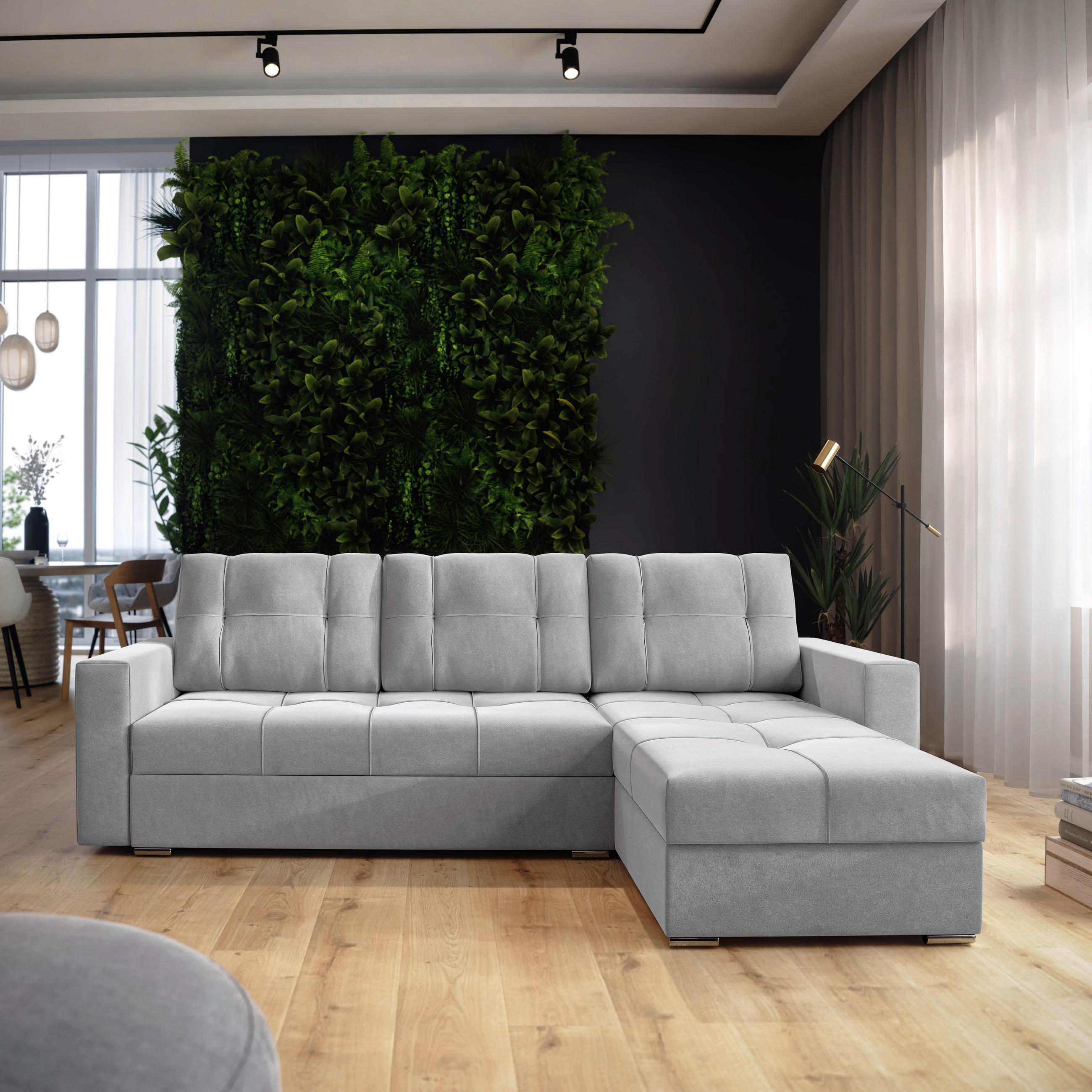 ECKSOFA Hellgrau Samt  - Chromfarben/Hellgrau, KONVENTIONELL, Kunststoff/Textil (233/140cm) - Carryhome